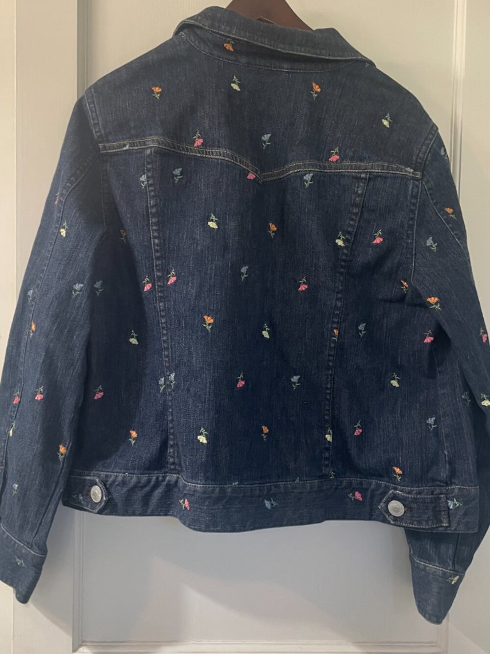 Liz Claiborne Womens Sz XL Floral Embroidered Dark Blue Denim Jacket - Picture 3 of 8